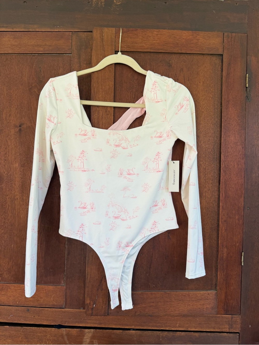 Pink Toile Long-Sleeve One-Piece Bodysuit